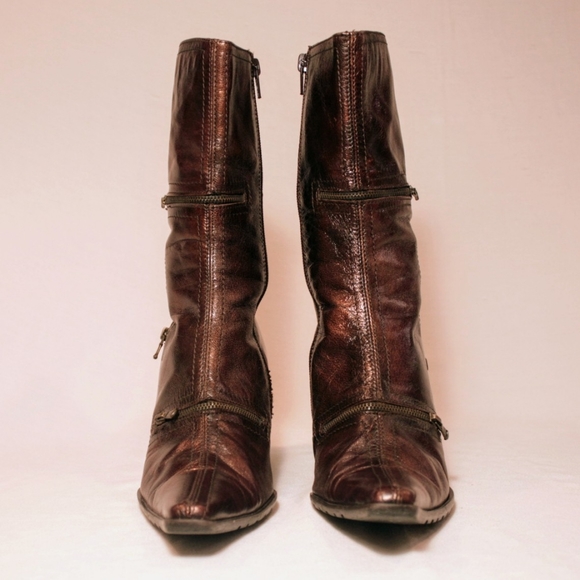 Zita Maria Brown Metallic Leather Boots - Picture 2 of 8